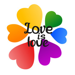 LGBT Love is Love Beautiful Rainbow Hearts and Typographic Design - 88150175