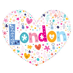 London heart shaped type lettering vector design