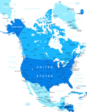 North America map - highly detailed vector illustration.