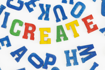 Series activities: Word "create" in colorful letters on white background
