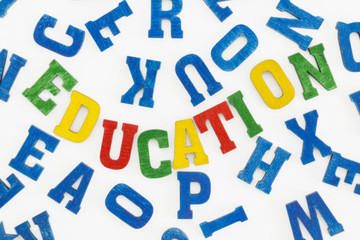 Series Education: Word education in colorful letters on white background
