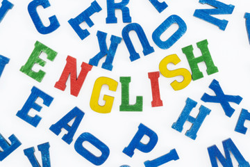 Series modern languages: Word English in colorful letters on white background
