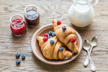 Croissants with fresh berries and jam