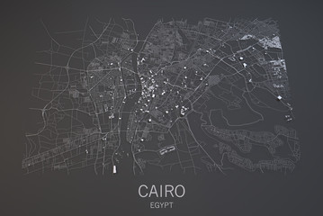 Mappa Il Cairo, vista satellitare, città Egitto, 3d, bianco e nero - obrazy, fototapety, plakaty