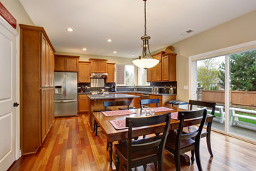 Simple dinning area with colorful place matts.