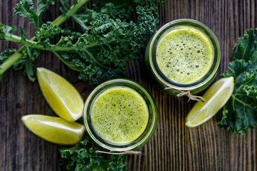 Smoothie of organic kale with the addition of apples and limes