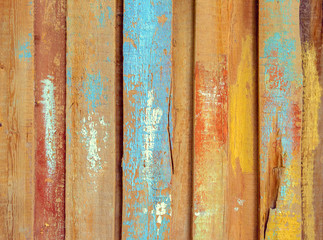 Surface of old wood painted colorful plank