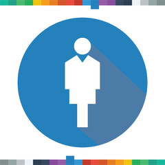 Flat man icon in a blue circle with a long shadow