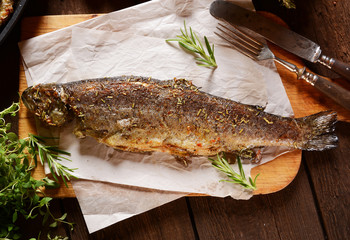 Fried trout with rosemary