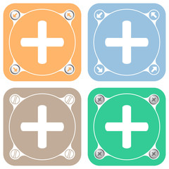 Set of four colored flat simple frames and plus symbol