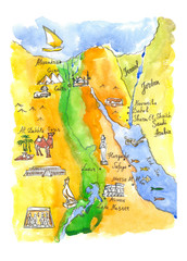 Watercolor map of attractions Egypt