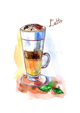 Watercolor coffee latte