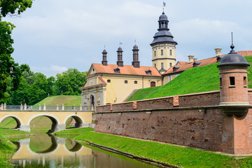Fototapeta na wymiar Belarusian tourist landmark attraction Nesvizh Castle - medieval