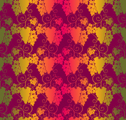 Seamless Pattern With Leaves And Bunches Of Grapes. Vector Illustration.