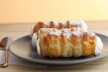 Sweet tubes filled egg white, Czech confection called Kremrole.