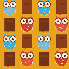Flat Vector Seamless Pattern Wisdom and Knowledge Owls with Book