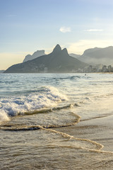 Ipanema Sea with the mountains of Rio de Janeiro in the background