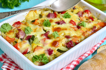 Vegetable casserole with pork shank.