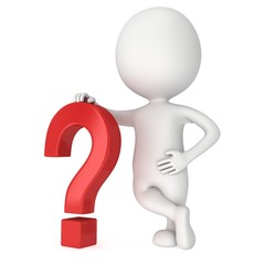 3D man rests on red question mark