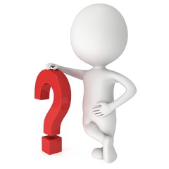 3D man rests on red question mark