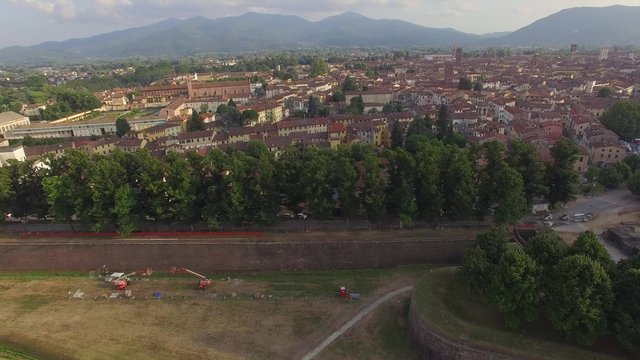 Aerial view of Lucca walls, Tuscany
