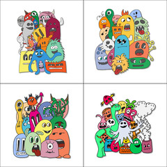 Set of four stickers monsters.
