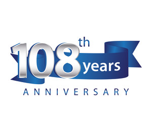 108 Years Anniversary Logo Blue Ribbon - obrazy, fototapety, plakaty
