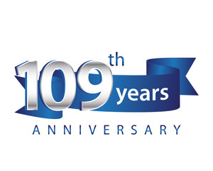 109 Years Anniversary Logo Blue Ribbon