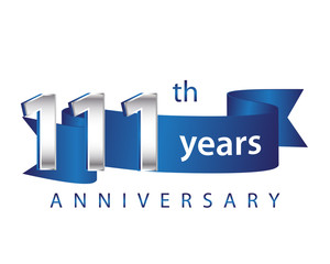 111 Years Anniversary Logo Blue Ribbon - obrazy, fototapety, plakaty