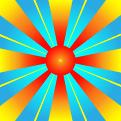 Schematic sun with rays against blue sky vector illustration