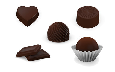Chocolate sweets collection isolated on white background