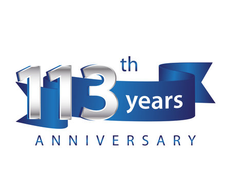 113 Years Anniversary Logo Blue Ribbon
