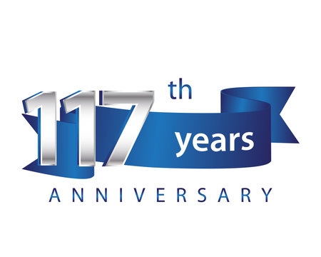 117 Years Anniversary Logo Blue Ribbon