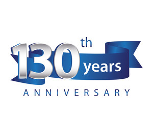 130 Years Anniversary Logo Blue Ribbon - obrazy, fototapety, plakaty