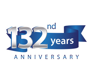 132 Years Anniversary Logo Blue Ribbon