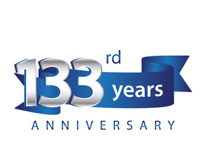 133 Years Anniversary Logo Blue Ribbon