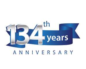 134 Years Anniversary Logo Blue Ribbon