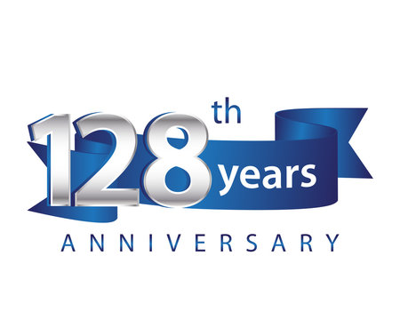 128 Years Anniversary Logo Blue Ribbon
