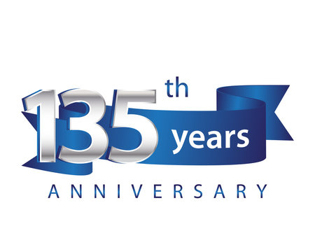 135 Years Anniversary Logo Blue Ribbon