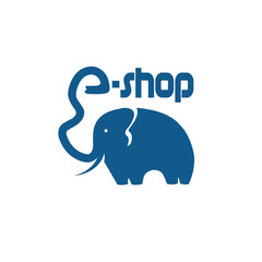 elephant with trunk in the form of a letter e,elephant e-shop