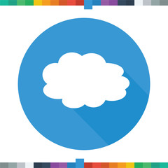 Flat cloud icon in a blue circle with a long shadow.