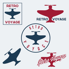 Set of vintage retro aeronautics flight badges and labels