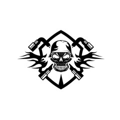 crest with skull in helmet and spanners