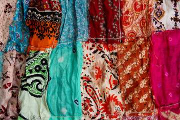 Close up of colorful silk patchwork in full frame