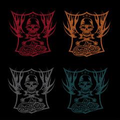 my lovely bike auto grunge crest with skull in helmet