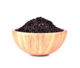 Rice berry  bowl wooden  isolated on white background