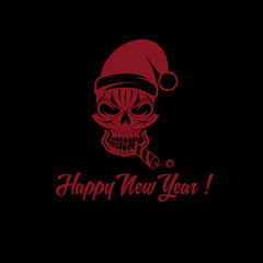 skull with a cracker in his mouth and a Santa Claus hat