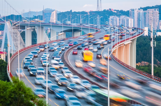 Traffic Closeup On Bridge