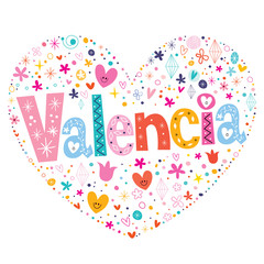 Valencia heart shaped type lettering vector design