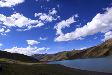 Lake and mountain with blue sky